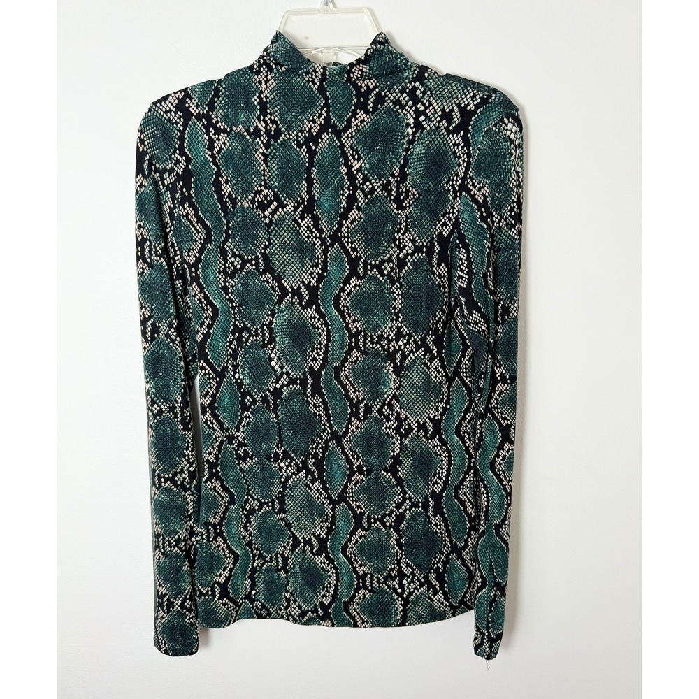 Aritzia Babaton Green Snakeskin Mock Neck Long Sleeve Top Animal Print M